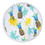 Yeacun Pineapple Round Beach Towel-Large & Thick 59" Circle Blanket with Tassels ,Multi-Purpose Picn