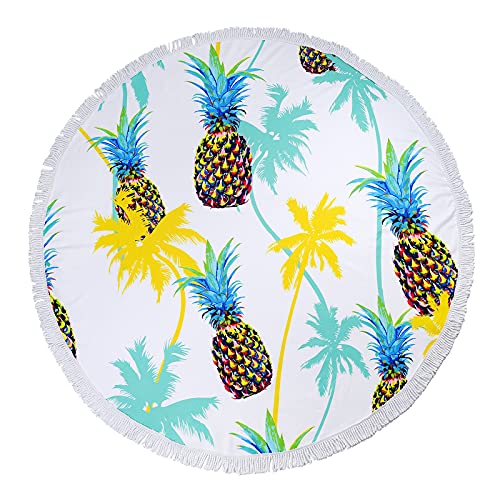 Yeacun Pineapple Round Beach Towel-Large & Thick 59" Circle Blanket With Tassels ,Multi-Purpose Picnic Yoga Meditation Mat Towels(Yellow Palm) #TOP5