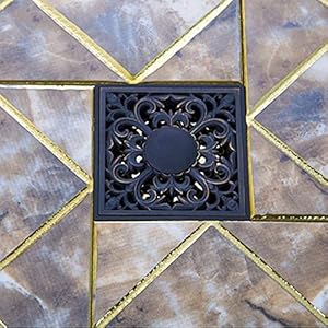 Olie Gewreven Zwart Brons Bloem Vierkante Carving Vloer Afval Roosters Badkamer Douche Afvoer Zeef 4 Inch Afvoer