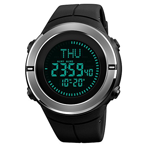 Multifunction World Time Sport Compass Watch, Farsler 50M Waterproof Luminous Men's Electronic Sport Watch, Fully Automatic Calendar Women's Outdoor Digital Sports Watch (Black)