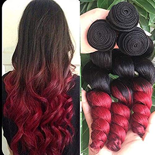Aigemei Hair Ombre Peruvian Virgin Hair Loose Wave T1B/Burgundy Human Hair Weaves Extensions Loose Deep Wave 3 Bundles(100g/piece,10 12 14 inches)