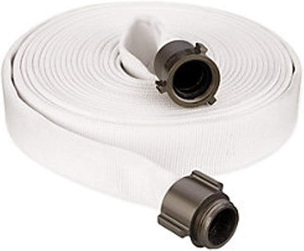 KEY FIRE Single Jacket Fire Hose, White, 2-1/2" ID, 100 feet, 650 PSI Burst Pressure, M x F NST Aluminum Connectors