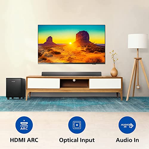 Image of Philips Soundbar TAB5305, Wireless Subwoofer, 2.1 Ch, Bluetooth Enabled, Optical Connectivity, HDMI ARC, 140W, Metal Grill, Powerful Bass (Black)
