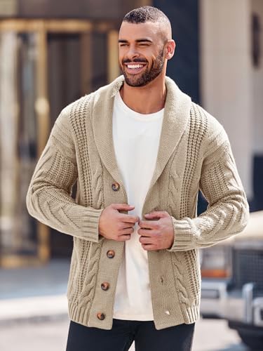 Mens Shawl Collar Cardigan Sweater Cable Knit Button Chunky Long Sleeve Winter Fisherman Casual Cardigans2
