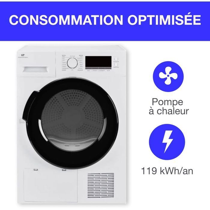 CONTINENTAL EDISON CESL8PCWD - Asciugatrice a pompa di calore, 8 kg, 60 cm, classe D, colore: Bianco