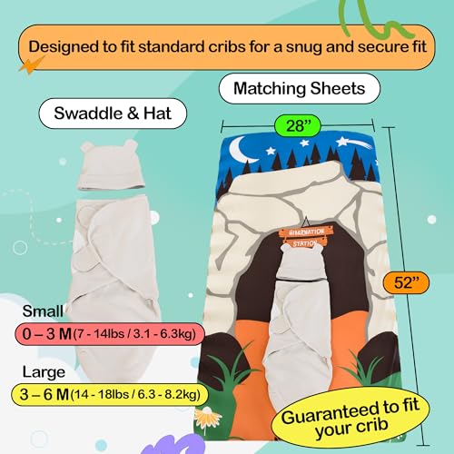 Image of Cuddle Club Newborn Swaddle Gift Set - Includes Swaddle Blanket, Hat & Crib Sheet in Fun Styles - For Baby Boys & Girls