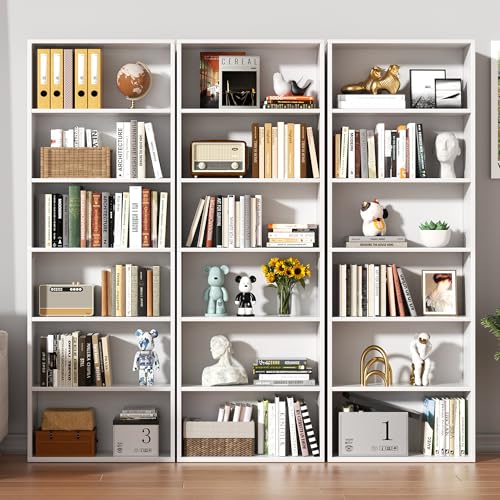 Image of Shintenchi Bookshelf,6-Tier Open Bookcase and Bookshelves,6 Shelf Display Storage Shelves Floor Standing 70.6 inches Tall Bookcase for Home Office, Living Room (White)