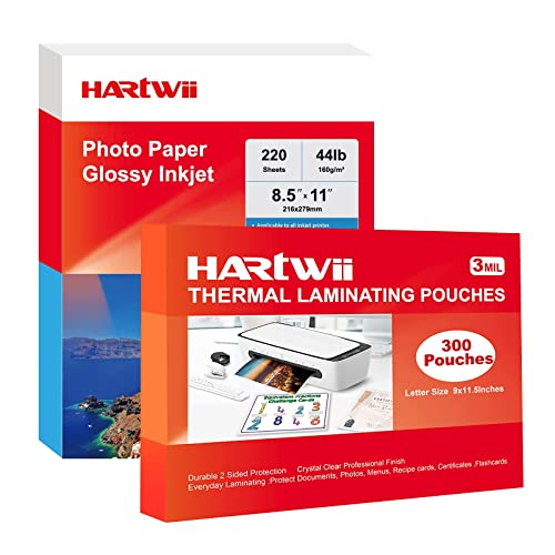 Hartwii 220 Sheets Photo Paper Glossy 8.5X11 Inches And 300 Sheets 3Mil Thermal Laminating Sheets 9.5X11 Inches #TOP8