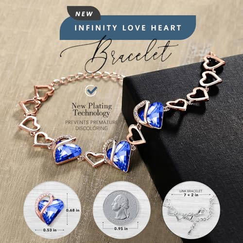 Leafael 18K Rose Gold Plated Love Heart Link Bracelet with Healing Stone Crystal, Jewellery Gifts for Women, 7" Chain + 2" Extender3