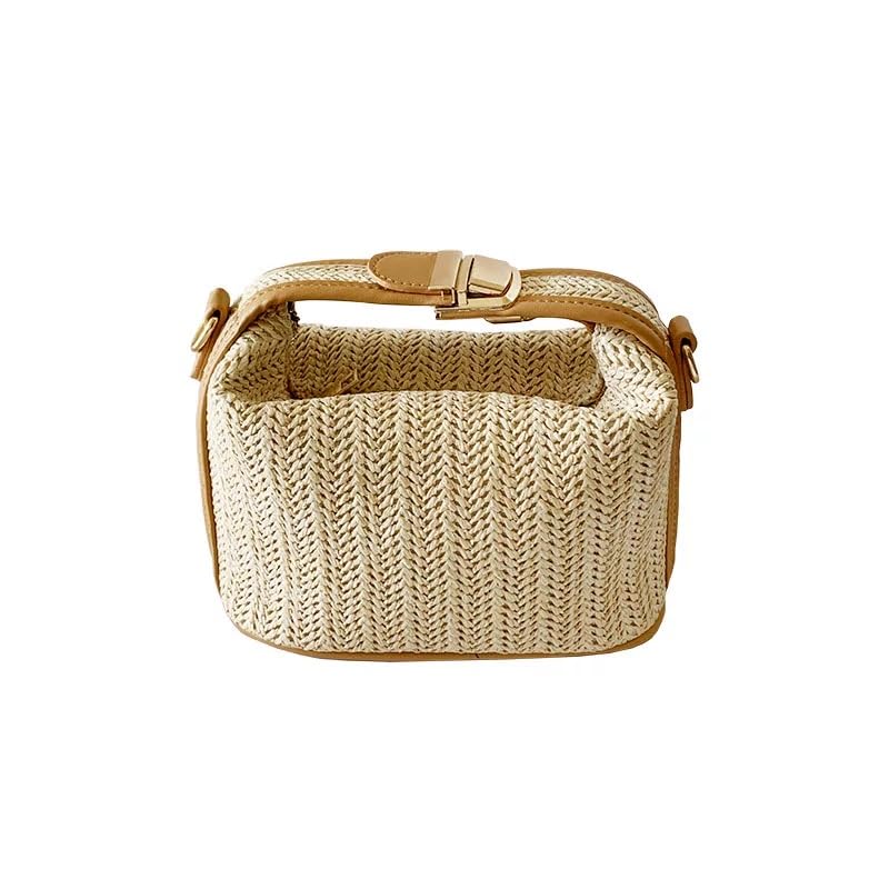 Women's Small Straw Woven Crossbody Bag Beach Chic Handbag Bucket Clutch Cute Vacation Shoulder Purse