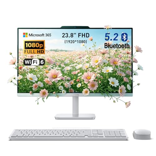 Image of Lenovo 24 inch FHD A100 All-in-One Desktop Computer for Home Office, 16GB RAM, 512GB Storage, Microsoft Copilot AI, Intel 8-Core CPU, Wireless KB & Mouse, Support Dual Display, Win11, White, w / 64GB USB