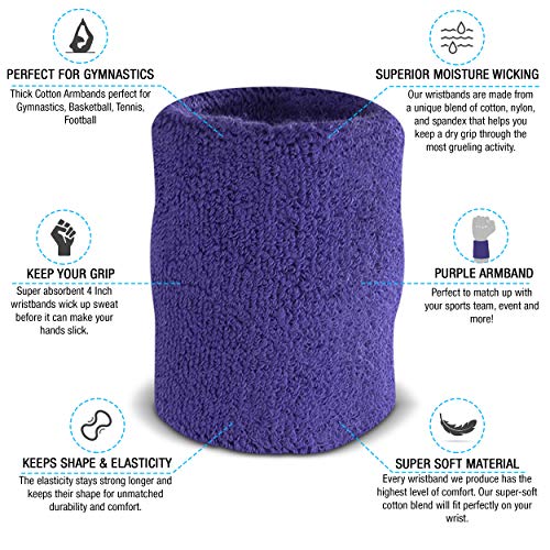 Image of Suddora Arm Sweatbands, Absorbent and Breathable Thick Cotton Bands for Working Out, Gymnastics, Basketball, Tennis, and Football, Multiuse 4-inch Wristbands for Costumes and Cosplay