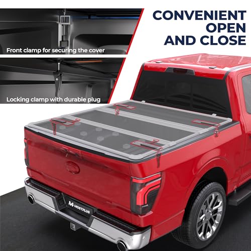 Image of MOSTPLUS Tri-Fold Hard Truck Bed Tonneau Cover On Top Compatible for 2019 2020 2021 2022 2023 2024 Ford Ranger 3 Fold Solid 5 FT-61inch