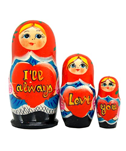 “I’ll Always Love You” 3-Nest Doll Russian Matryoshka Wooden Stacking Nested Dolls Wooden Handmade Toys Gift for Children Christmas Mother’s Day Birthday Home Decor Wishing Gift 14704