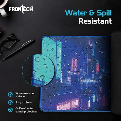 Image of Frontech Extended Gaming Mouse Pad (900 x 400 mm) - Premium Desk Mat with Anti-Slip Rubber Bas | Water-Resistant Surface | Stitched Edges & Ultra-Smooth Control for Gaming & Office (MSP-0058 Blue)