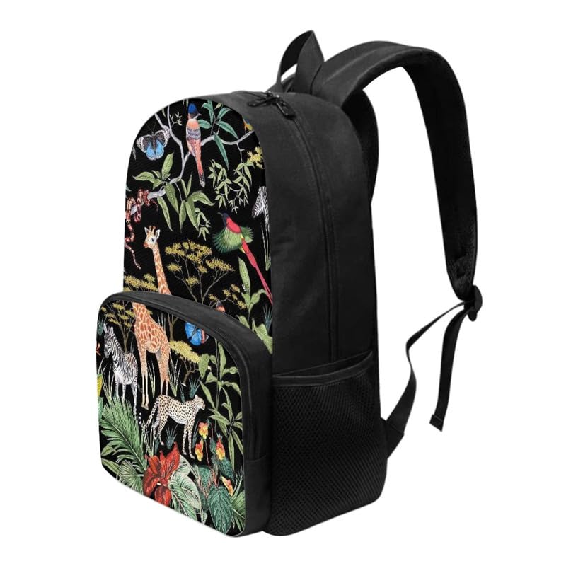 17" African Jungle Animals Backpack Teens Boys Girls Middle High Kawaii Giraffe Zebra Leopard School Bag Splashproof Lightweight Bird Monstera Leaves Bookbag3