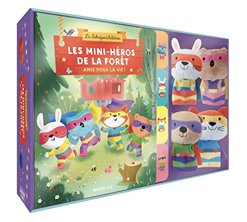 AUZOU - Coffret Les mini-héros de la forêt - Amis pour la vie !: Avec 4 marionnettes à doigts ; 1 album contenant 4 aventures des mini-héros et 1 décor cartonné