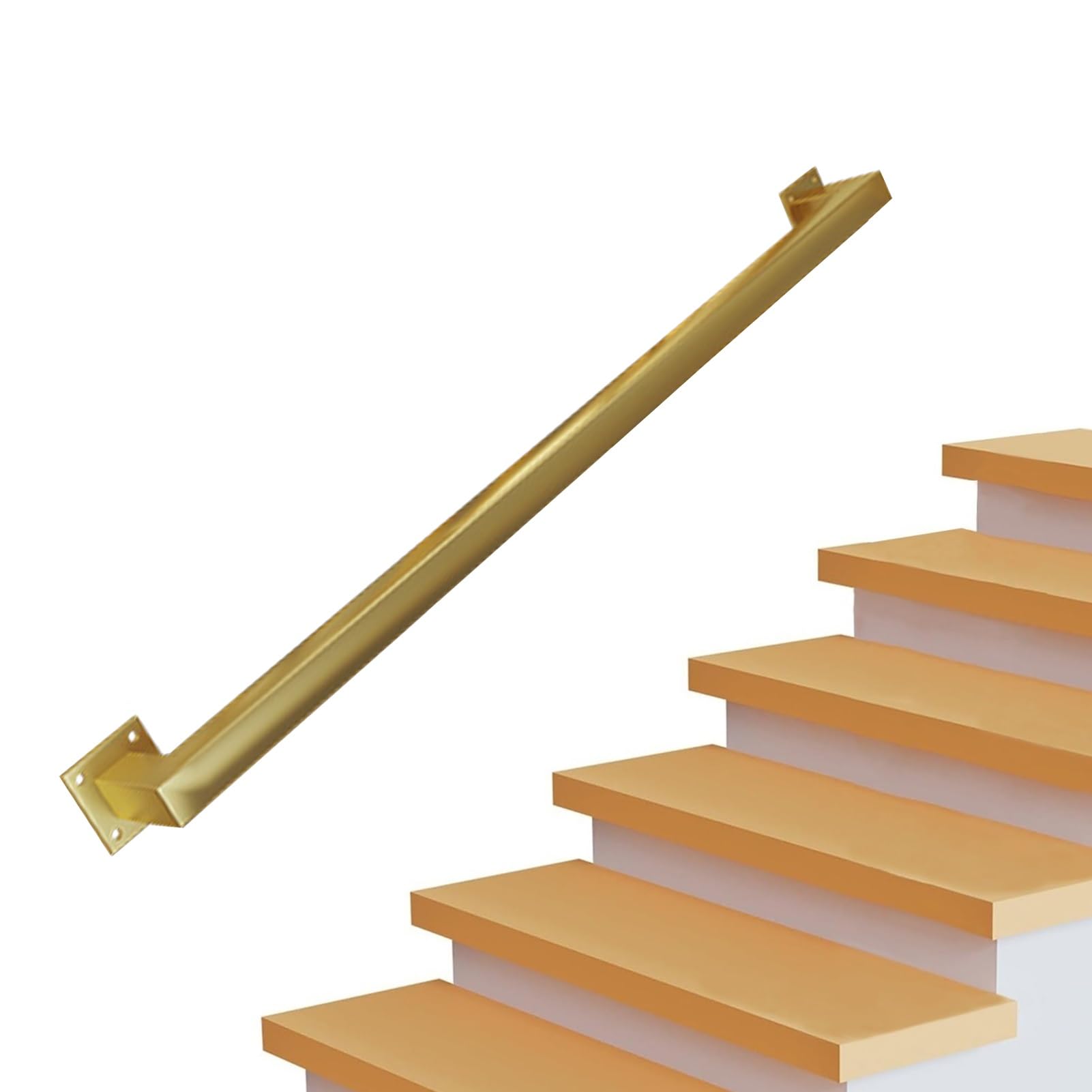 Attrex Gold 1Ft/3Ft/4Ft/5Ft/6Ft/10Ft/14Ft/15Ft/16Ft/20Ft Modern Stair Handrail Grab Bar Kit, Black/White/ Wrought Iron Hand Rail Wall Mount Support Rod, Staircase Railing Steps Baluster(,9.2Ft/280Cm)