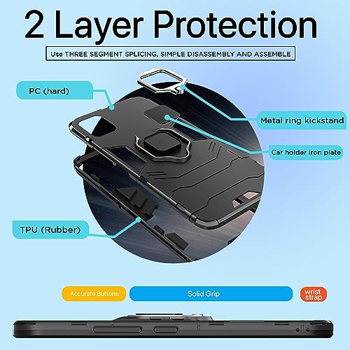Image of Pikkme Back Cover | D5 Tough Armor Bumper | 360 Protection Case | Ring Holder Stand Case for Samsung Galaxy A05 / M05 / F05 (Black)
