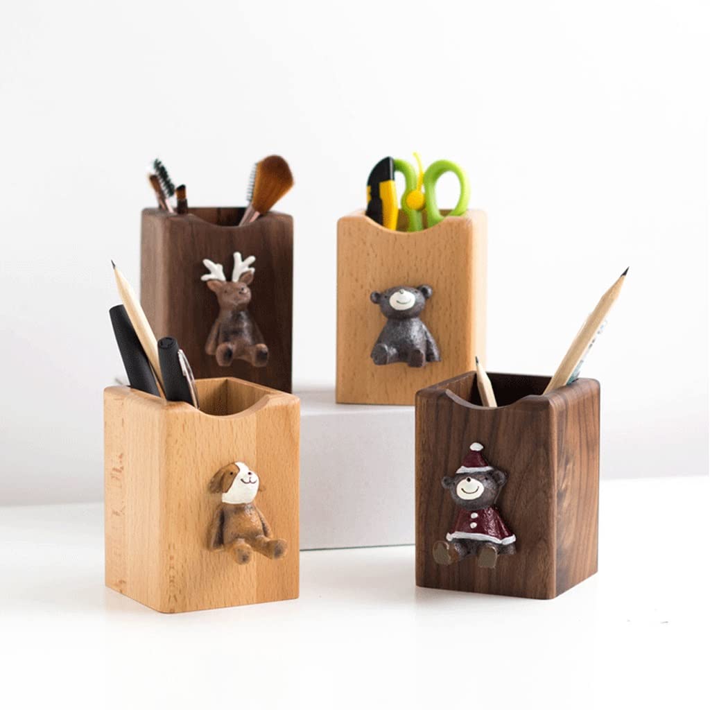 Stiftköcher Stifttopf, Stifthalter for Schreibtisch, hölzerner Bleistifthalter, Stiftbecher, Make-up-Bürstenhalter, Schreibtisch-Zubehör & Arbeitsbereich Organisatoren Organizer(A-Black walnut)