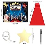 Frienda 6 x 5 ft Movie Theme Photography Backdrop Red Carpet Party Decorations Red Runner 2.6 x 15 ft with Carpet Tape and 24 Pieces 8 Inch Star Paper Cutouts for Party Decoration Supply - Image 3