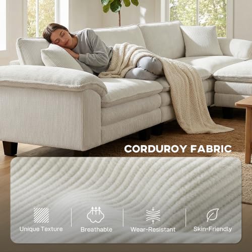 Image of HOMCOM Modular Sectional Sofa Couch, 124 inch Oversized Cloud Couch, Beige