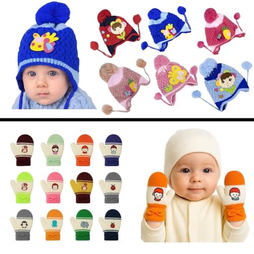 Image of K D Baby Winter wear Combo with Gloves & Cap Set (6 Pairs Woolen Mittens /Gloves + 01 Woolen Cap) for Infants 03-12 Months