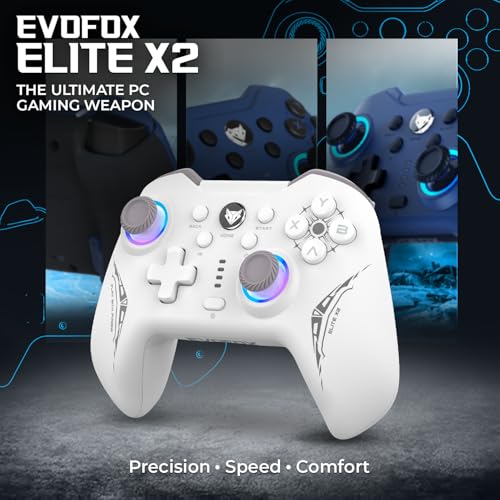 Image of EvoFox Elite X2 Wireless Gaming Controller For PC with 1000Hz Polling Rate, Dual-Mode (2.4G & Type C), Hallsense Magnetic Hall 3D Joysticks & Triggers, EZ Click Macros, Dual Vibration Motors(White)