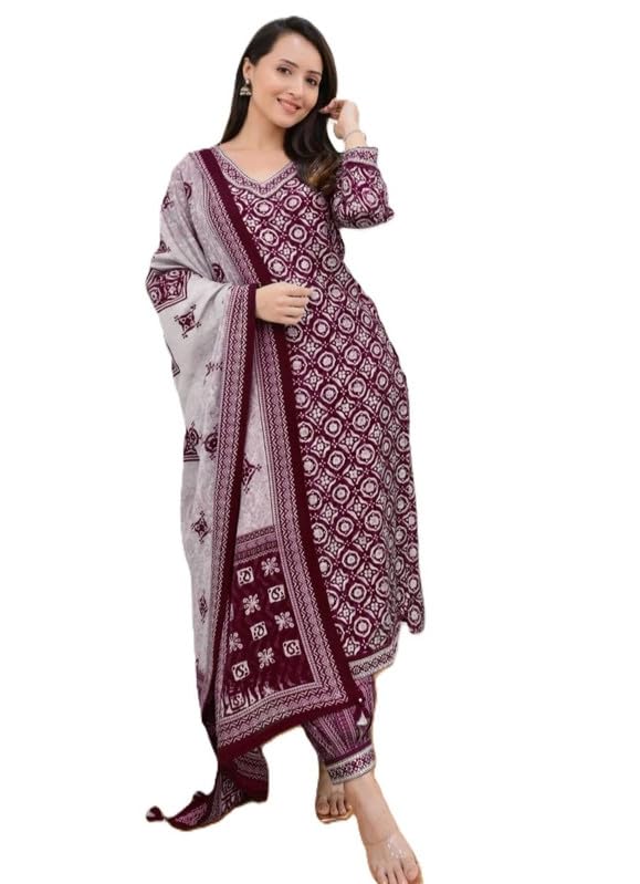Women’s Printed Kurta Pant Set with Dupatta | Ethnic Straight Kurta with Trousers | Festive & Casual Wear-image-18