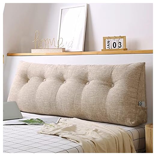 Uther Large Bolster Triangular Positioning Support Reading Backrest Wedge Pillow Headboard for Bed Yard Bench with Removable Cover King Size 71" Linen Khaki