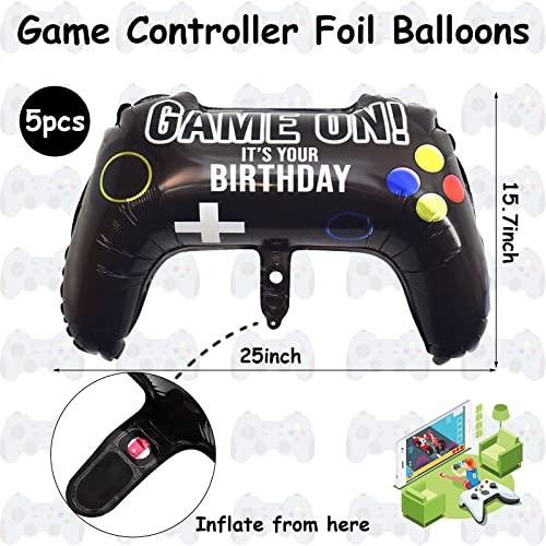 Image of 5 Pieces Video Game Party Balloons, Giant Video Game Controller Mylar Foil Balloons Game on Balloons for Kids Boys Gaming Theme Birthday Party Video Game Baby Shower Decorations Supplies