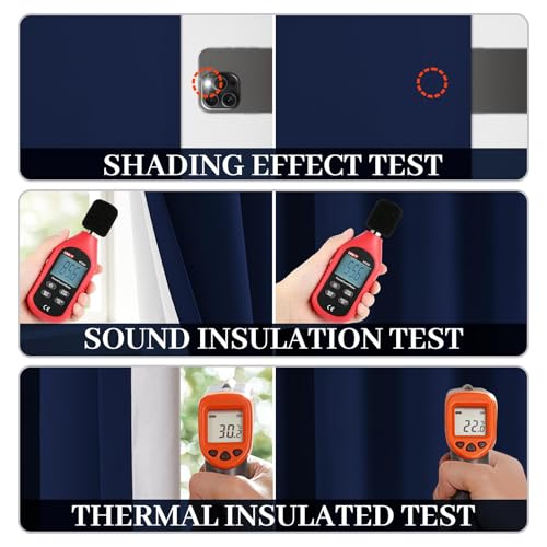 Yakamok Navy Blue 100% Blackout Curtains 96 Inches Long Thermal Insulated Window Curtain for Bedroom Living Room Darkening Set of 2 Panels Grommet Top Drapes with 2 Thick Layers 52x96 Inches Dark Blue