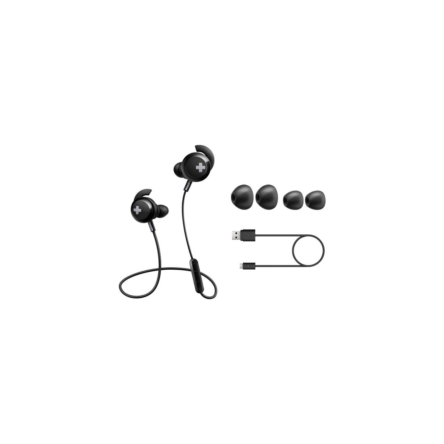 Philips SHB4305BK BASS+ - Cuffie Bluetooth con microfono, isolamento acustico, telecomando, bassi intensi, colore: Nero