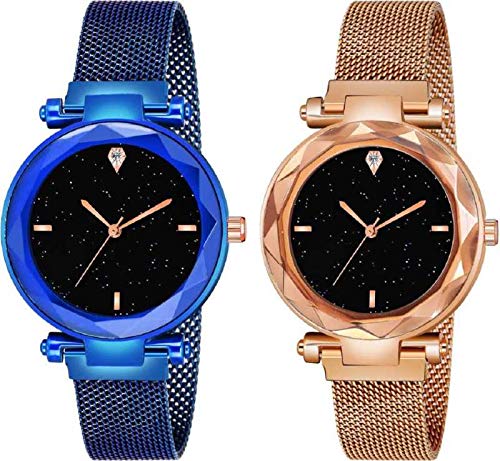 Acnos® Premium 4 Point Blue and Rose-Gold Color with Trending Magnetic Analogue Metal Strap Watches for Girls and Womens Pack of - 2(P-170-180) (B089659JTL) Amazon Price History, Amazon Price Tracker
