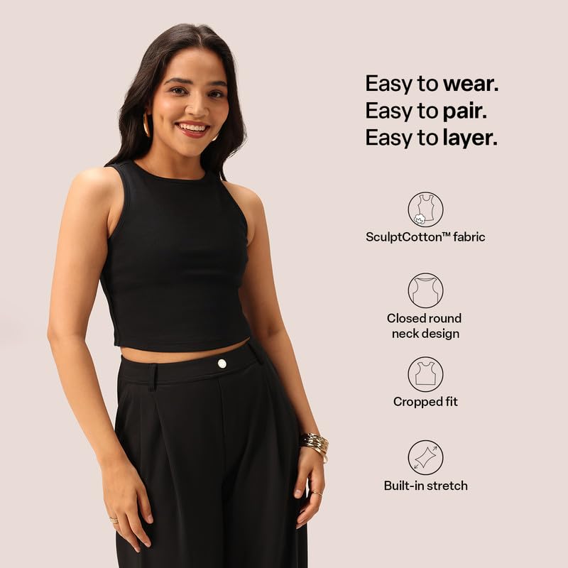 Image of BlissClub Womens Blissentials Crop Tank, Stretchy Fabric, Tailored Comfortable Fit, Everyday Essential