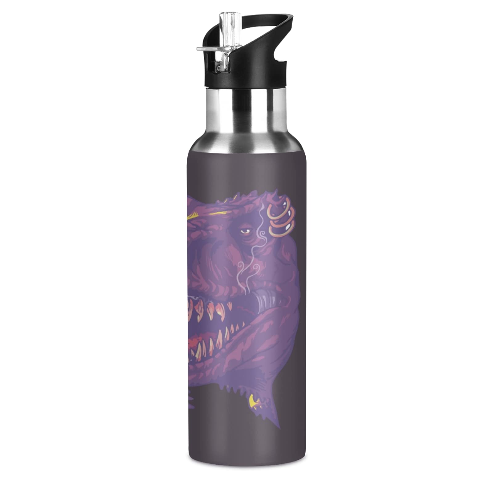Vnurnrn Bottiglia Termica Acciaio Inox 600ml Per Bambini - Coccodrillo Simpatico Con Dinosauro E Chitarra, Borraccia Isolata Senza BPA Per Scuola E Sport - 4