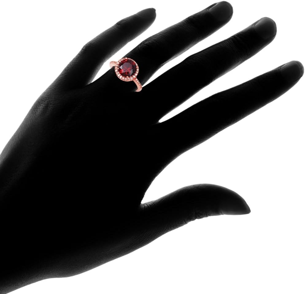 Ice Gems Sterling Silver Simulated Garnet and Cubic Zirconia Round Halo Ring - Image 3