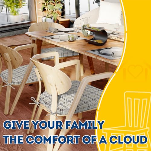 Image of AAAAAcessories D-Shaped Chair Cushions, 2 inch Thick Dining Chair Pads with Ties and Removable, Machine-Washable Cover, 17 inch x 16 inch, Set of 2, Tan Plaid
