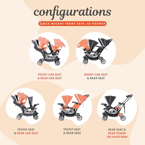 Image of Baby Trend Infant and Toddler Double Stroller & 2 Car Seat Combo, 3 Pc Set, Stormy - Portable and Lightweight Stroller Duo and Car Seat Travel System Tandem