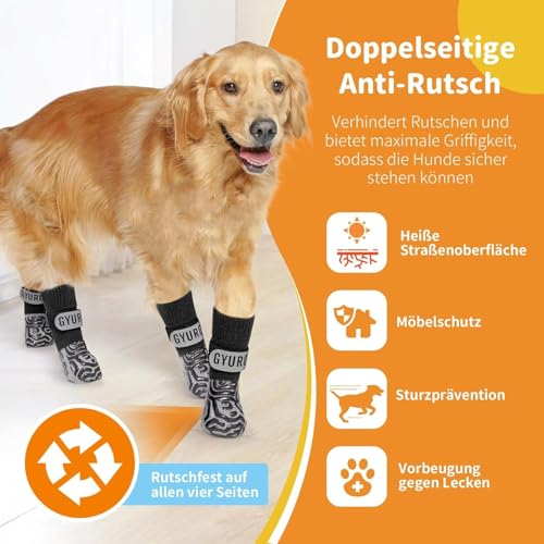 GYURO 2 Paar rutschfeste Hundesocken mit weichem Pfotenschutz und verstellbarem Klettverschluss für den Innenbereich (Schwarz, M)