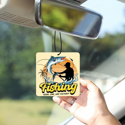 Image of 5pcs Gone Fishing Car Air Freshener Funny Car Accessories Automotive Interior Hanging Scents Mirror Decor for Men Teen Boys Fishermen Gifts