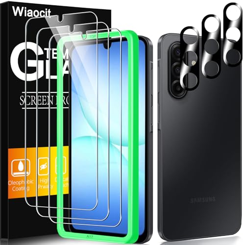 Wiaocit 3 Pack Tempered Glass Screen Protector for Samsung Galaxy A17 5G with 3 Pack Camera Lens Protector 9H Hardness Bubble Free Case Friendly