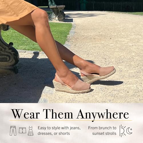 Image of Espadrilles Wedges for Women, Dressy Soft Leather Peep Toe Womens Espadrille Sandals, Comfortable Casual Summer Slip On