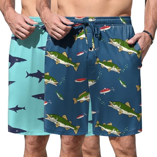Image of Ekouaer Men's Pajama Shorts Soft Sleepwear Bottoms Elastic Waistband Loungewear Breathable Men Shorts with Pockets