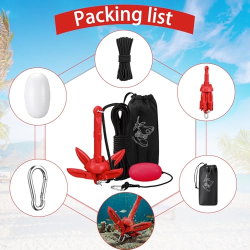 Image of MorningRo 1 Pack 1.5 /3.5 lb Marine Kayak Anchor Kit with 40ft Rope and Buoy Folding Grapnel Boat Anchor Kit Kayak Fishing Accessories for Small Boats, Canoe, SUP Paddle Boards