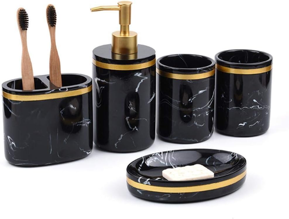 YYW Bathroom Accessory Sets, 5 Pieces Black Resin Bathroom