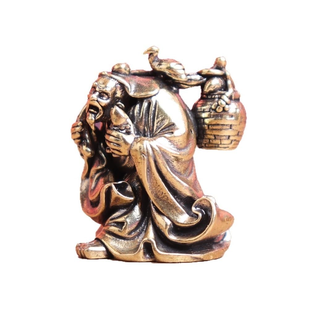 Huffa Brass Vintage Pure Old Man Figurine Tabletop Decoration Tea Pet Craft