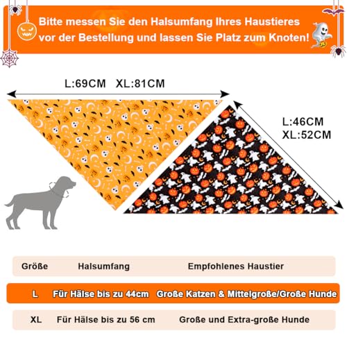 SZEE Hundehalstuch Halloween Kostüm Hunde Bandana for Dogs,Geschenk Deko mit Kürbis Motiv, Kopftücher Waschbarer Hundehalstücher für Kleine/Mittel/Große Hunde und Katzen Haustier, Orange+Schwarz, L