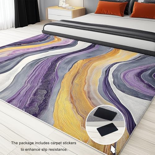 Tapis de salon lavable doux texture abstraite rectangulaire - 7