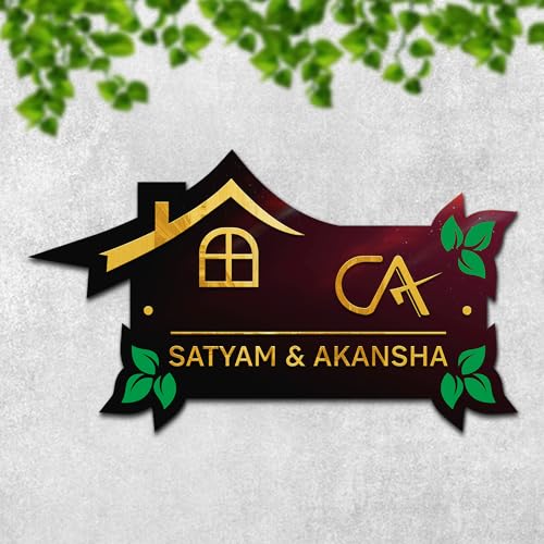 Image of BEE CREATIVE Laser Cutting Customise Name Plate for Home Entrance (Golden Home) | Modern Wooden Name Plate for Main Door, Indoor Name Board, Stylish Design for Flats, Apartments & Villas